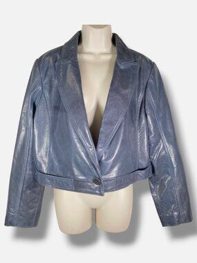 Kobi Halperin Women's Blue Astra Cropped Leather Jacket Size Small